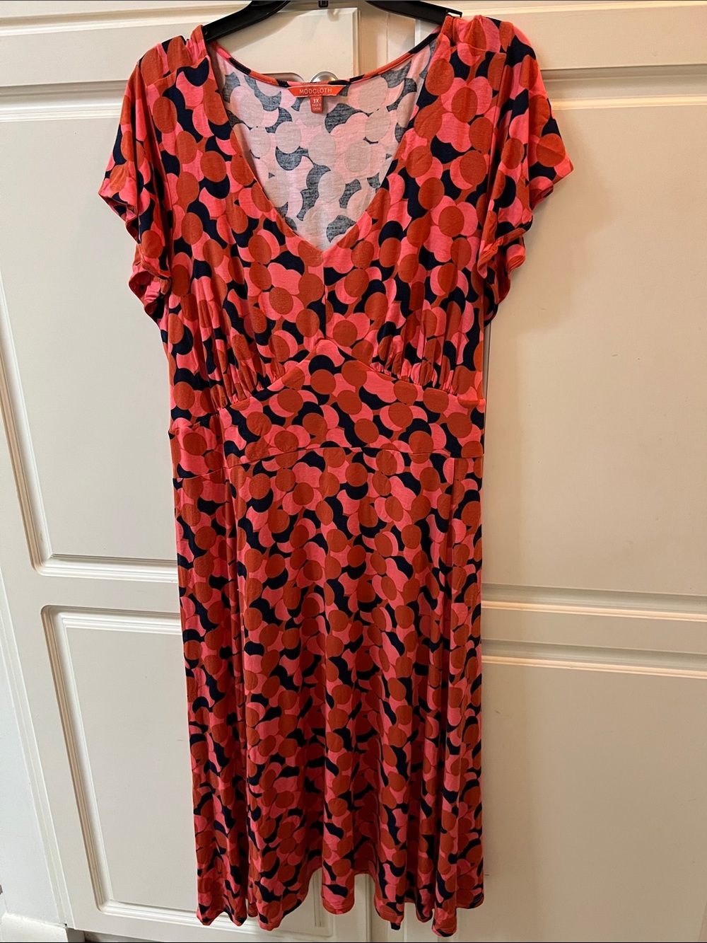 Modcloth Coral and Navy Geo-Print Maxi Dress